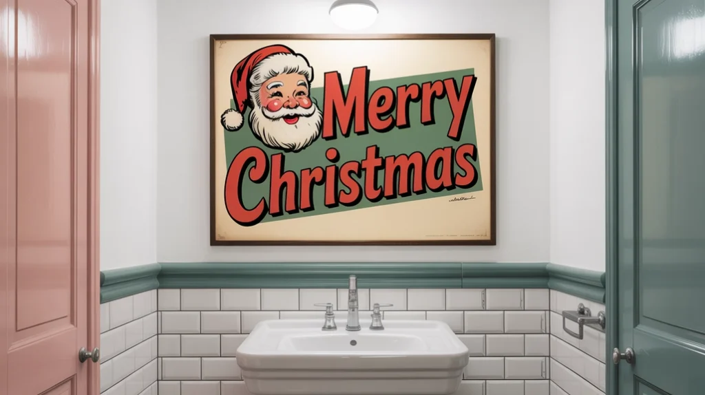 vintage christmas wall art with old santa illustration adding nostalgic holiday style