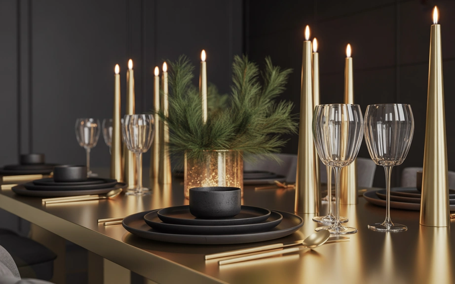 Modern Black and Gold Christmas Dining Room