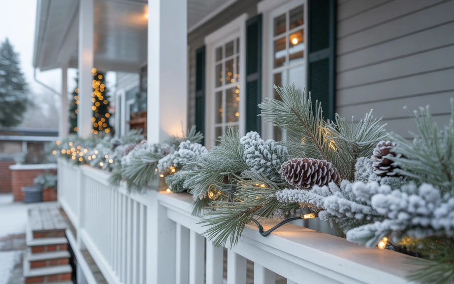 Snow-Dusted Porch Greenery