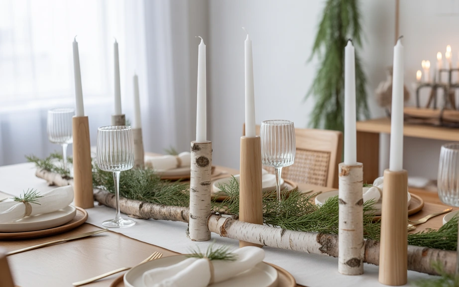 Birch and Natural Wood Christmas Dining Accents