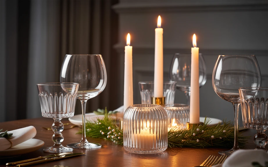 Crystal Glassware and Candlelit Elegance