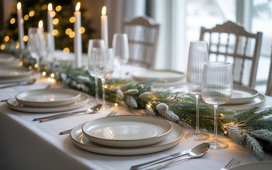 Layered White Tablescapes for a Snowy Holiday Meal