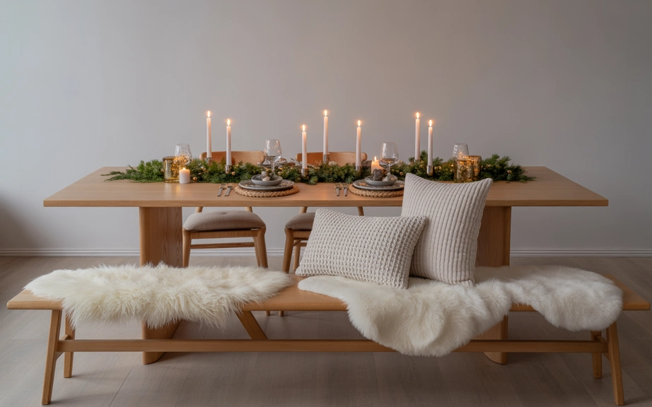 Scandinavian Bench Seating with Cozy Textures
