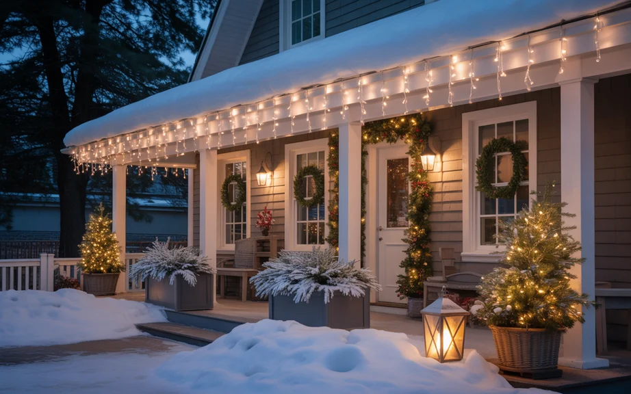 Sparkling Icicle Lights Along the Roofline