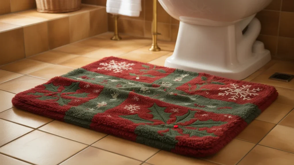 Festive Christmas bath mat with winter textures adding warmth and holiday spirit