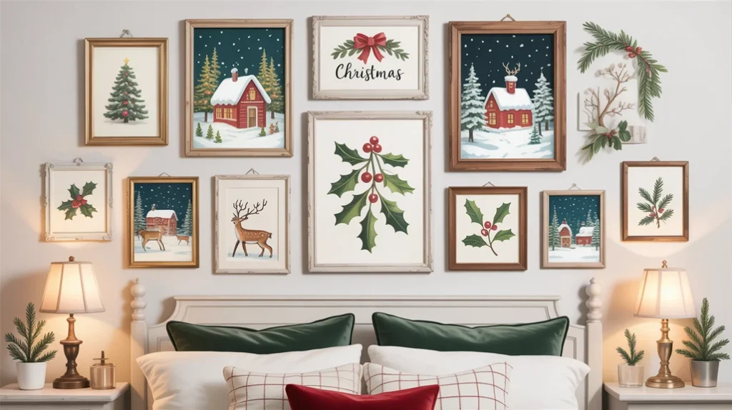 Small Christmas tree ideas for bedrooms with ornaments and cozy winter styling