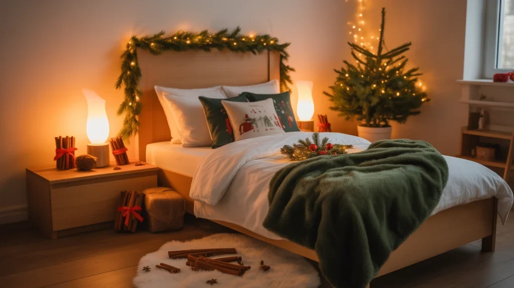 kids holiday bedroom with pine and cinnamon scents creating a festive aroma