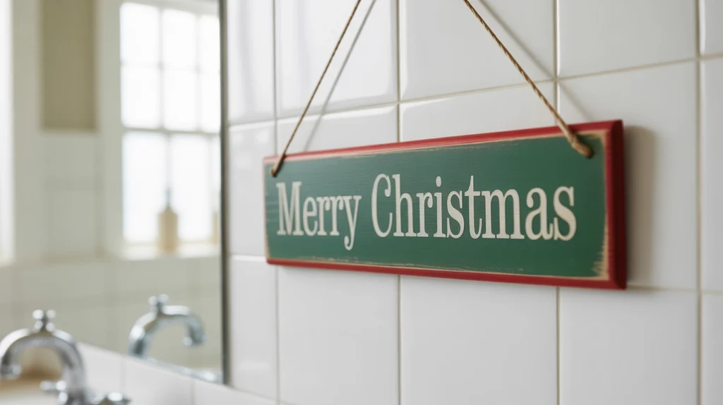 simple merry christmas wall sign used as classic holiday bathroom decor