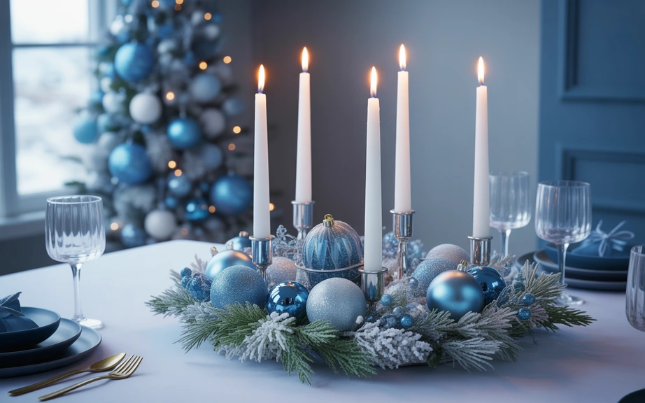 Blue and Silver Winter Centerpiece