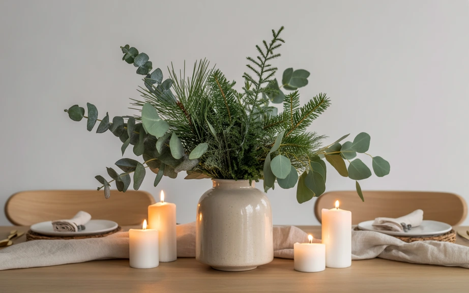 Eucalyptus and Pine Scandinavian Centerpiece