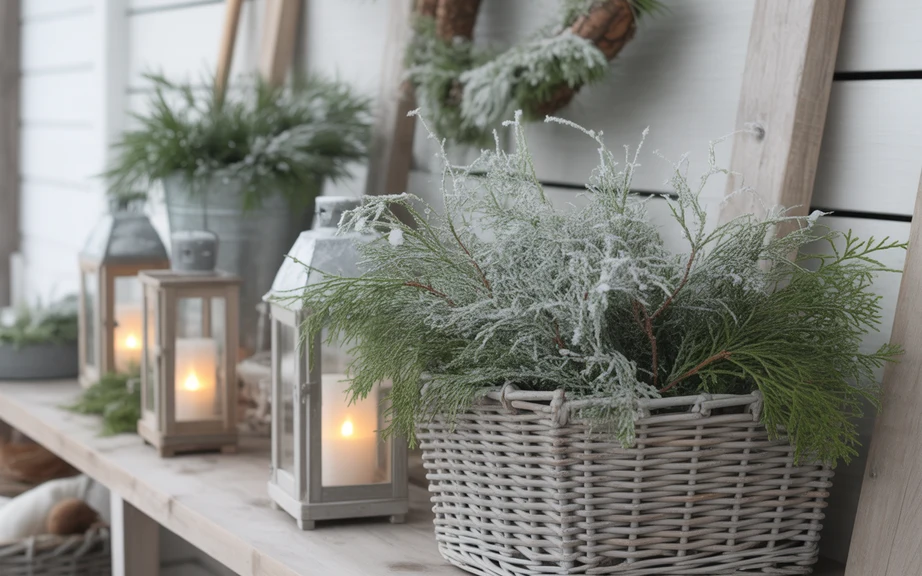 Frosted Greenery Accents for a Wintery Touch