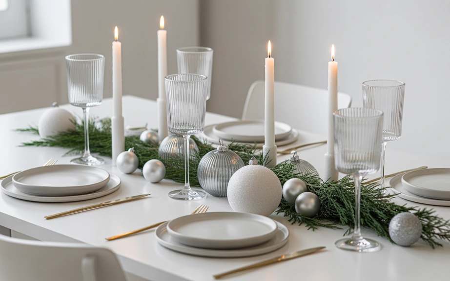 Soft Winter White Christmas Table Setting
