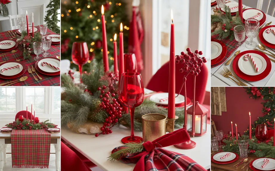 A bright red and white Christmas dining table