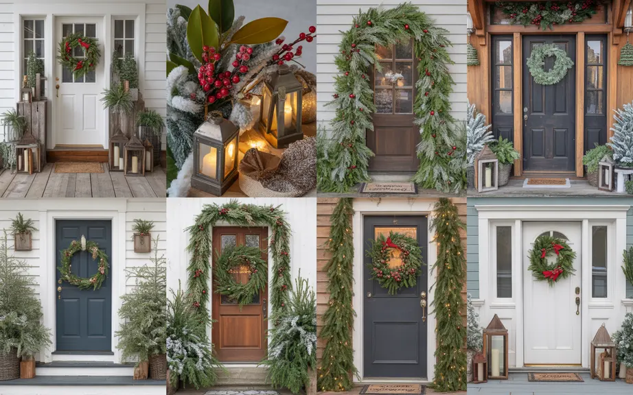Cozy Christmas Front Door Decor Ideas collage