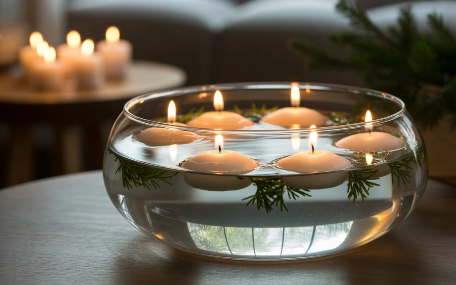 Floating Candle and Greenery Centerpiece