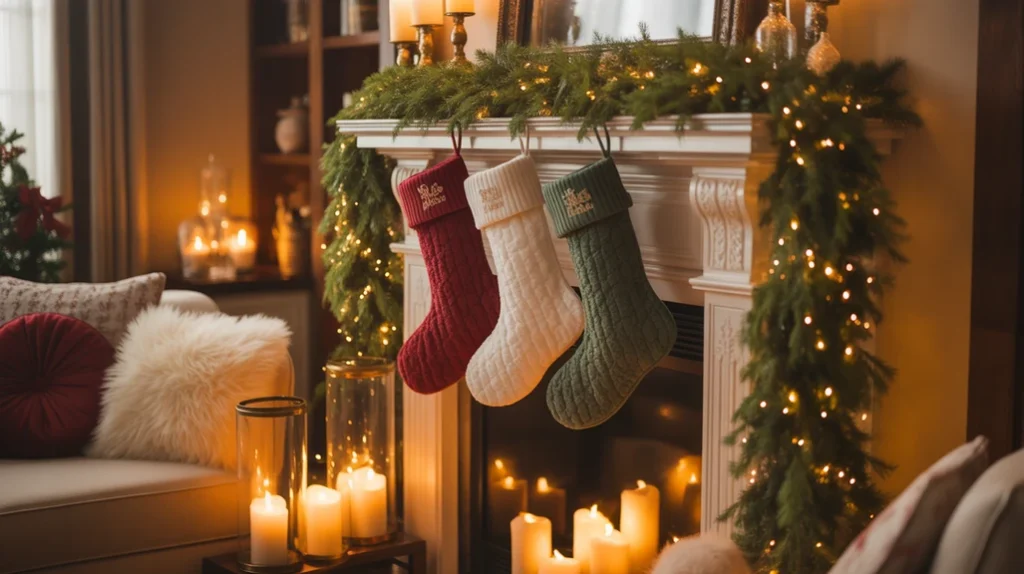 Cozy fireplace and mantel Christmas styling for 2025 featuring glowing lights, festive garlands, and warm winter decor