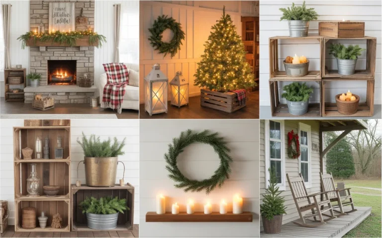 A collage of Rustic Farmhouse Christmas Home Decor Ideas