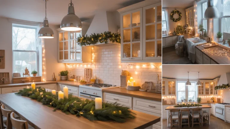 magical christmas kitchen lighting ideas with warm festive glow and holiday decor