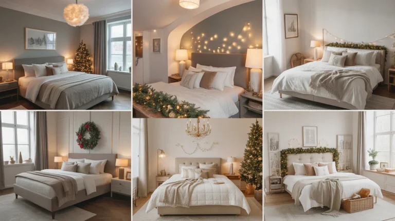 Cozy Christmas bedroom ideas for a warm winter retreat with soft lighting, flannel bedding, and festive decor accents