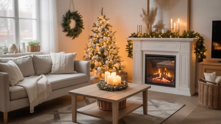 Neutral Christmas color palette with beige and cream tones for cozy holiday home styling