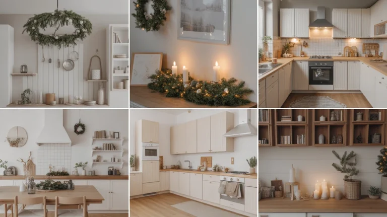 Modern Christmas kitchen decor ideas for a sleek and cozy holiday look with neutral tones