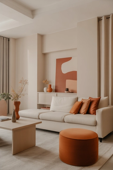Using Muted Orange Tones to Warm Modern Living Rooms