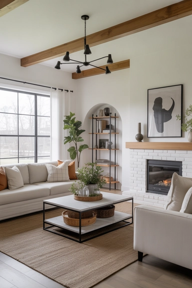 Black Accents That Sharpen a Modern Farmhouse Living Room