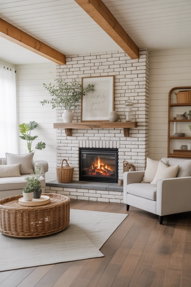 Cozy farmhouse living room fireplaces that create a natural focal point