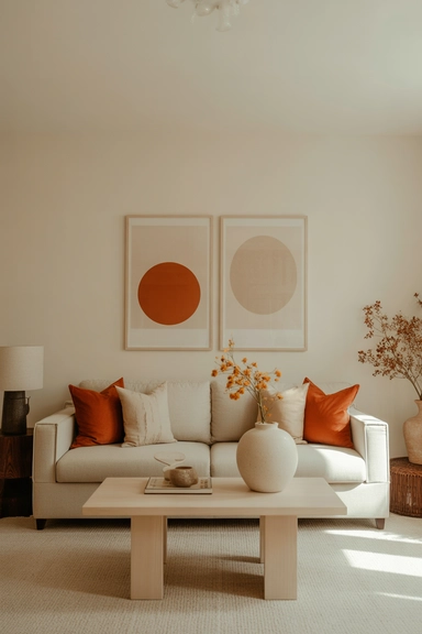 Living Room Decor Ideas With Burnt Orange and Neutral Backdrops