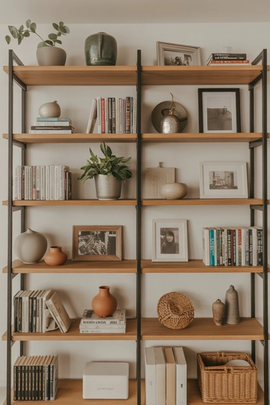 Cozy living room shelves that balance function and warmth