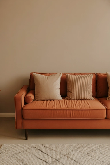 Orange Sofas Used Carefully to Anchor the Living Room