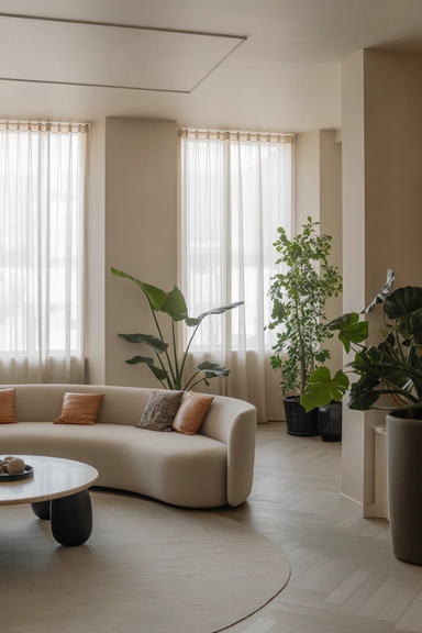 Plants used thoughtfully to soften modern spaces