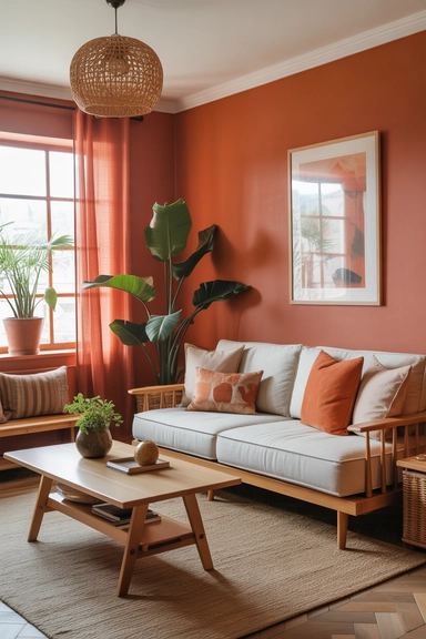 Orange Paired With Wood and Natural Materials for Warmth
