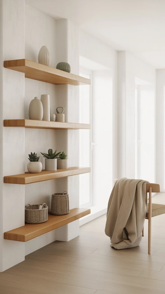 Display simple shelving to maintain open visual flow