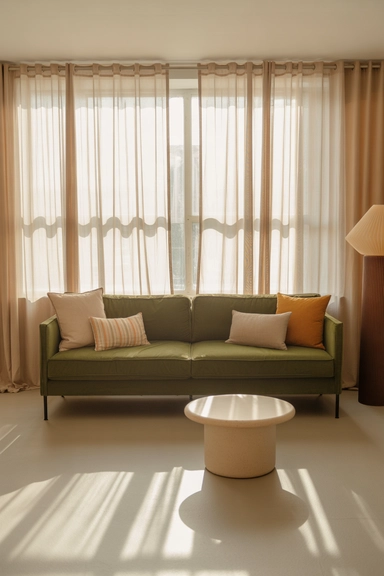 Keep the layout open and airy for Green Couch Living Room Ideas