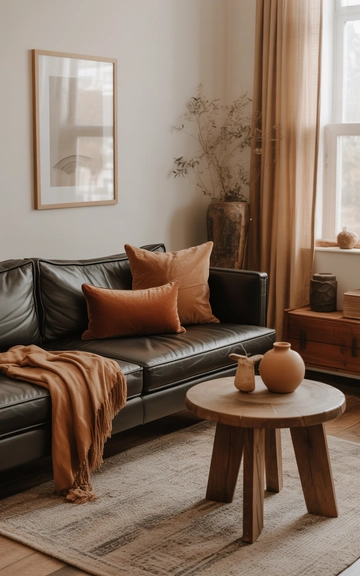 Warm earthy accents with the grey couch