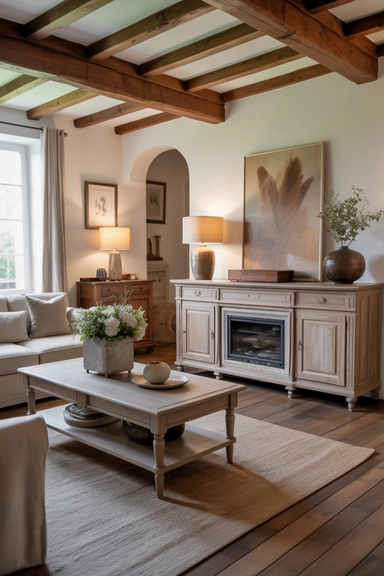 French Country Living Room Decor Ideas Using Natural Wood