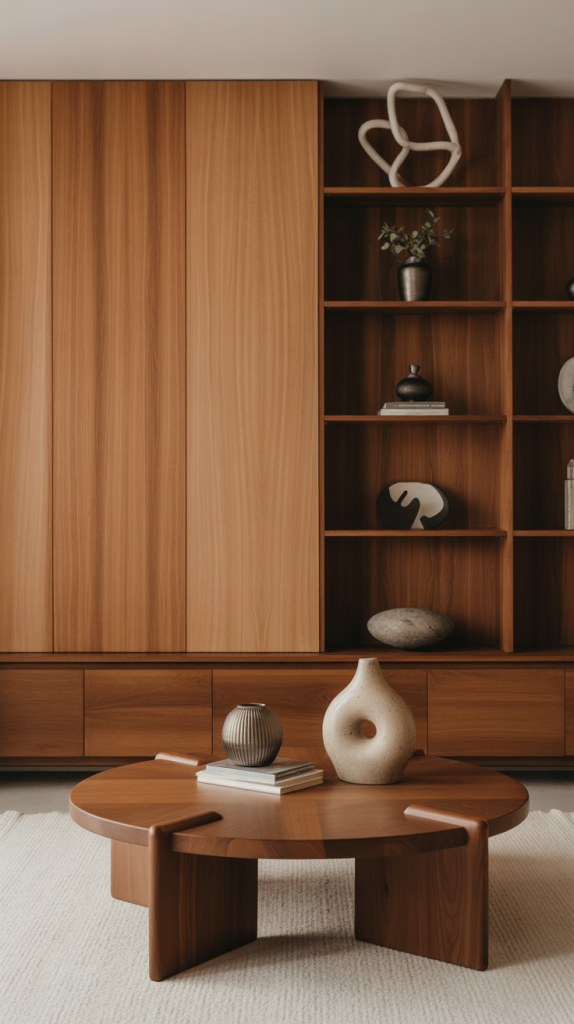 3. Use warm wood tones to balance modern edges