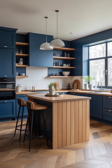 Incorporating Natural Wood to Soften Navy Tones