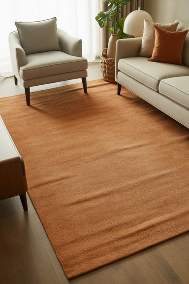 Orange Area Rugs That Ground the Seating Layout