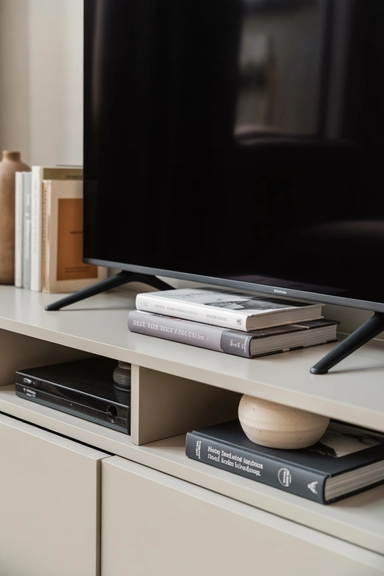 Use Books Strategically in Living Room TV Stand Decor