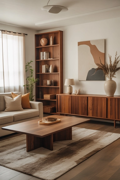 Warm wood elements that bring organic balance