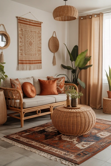 Burnt Orange Living Room Decor Ideas in Boho-Inspired Spaces