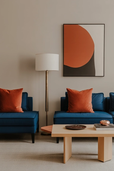 Living Room Decor Ideas With Burnt Orange and Blue Color Schemes