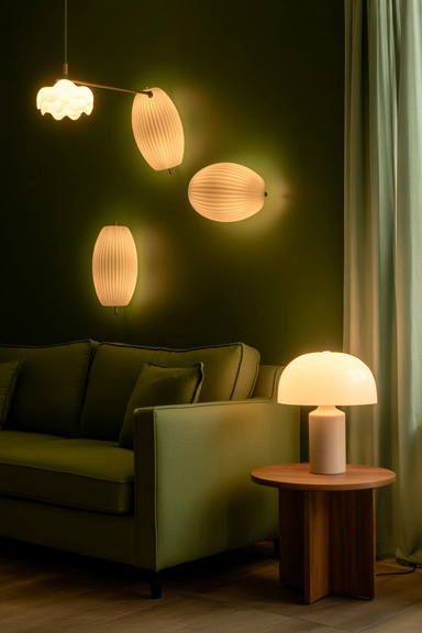Pair your green couch with earthy décor for natural depth