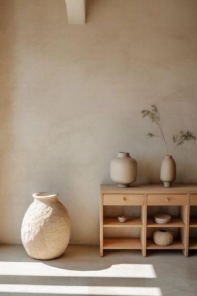 Wabi-Sabi Living Room Ideas With Textured Walls