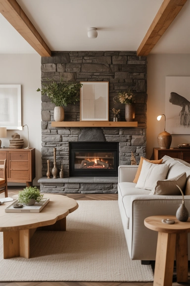 French Country Living Room Decor Ideas With Stone Accents