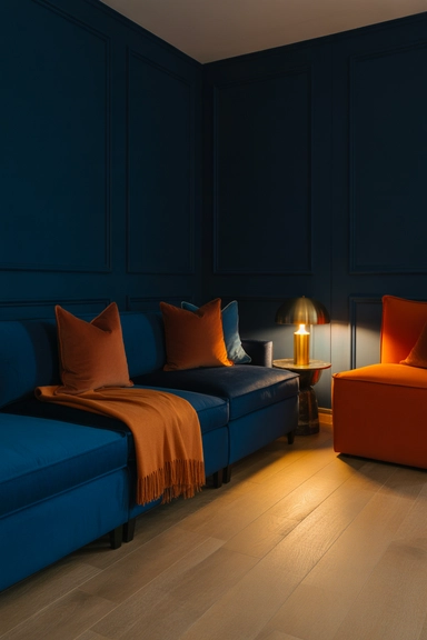 Navy and Burnt Orange Living Room Decor Ideas With Depth