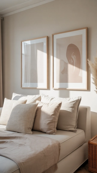 Add layered artwork in soft, muted tones