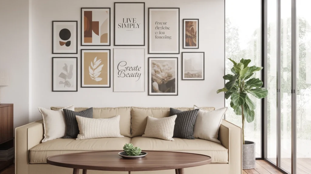 Living room poster wall decor ideas